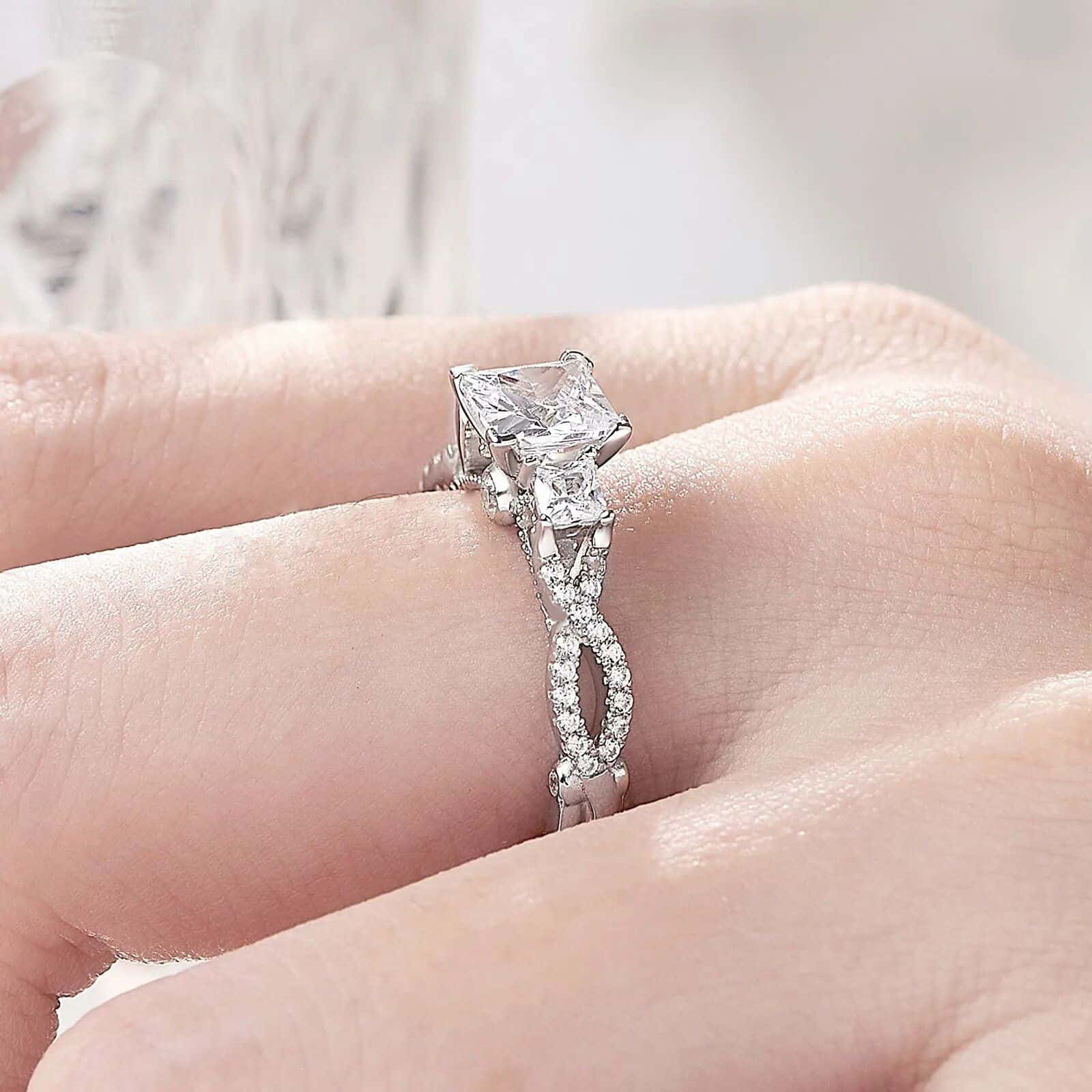 Sterling Silver Princess Cut Cubic Zirconia Engagement Ring - Image 5