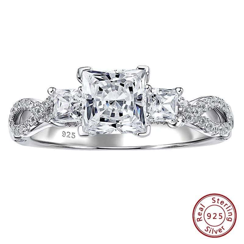 Sterling Silver Princess Cut Cubic Zirconia Engagement Ring - Image 7