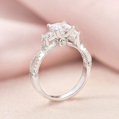 Sterling Silver Princess Cut Cubic Zirconia Engagement Ring