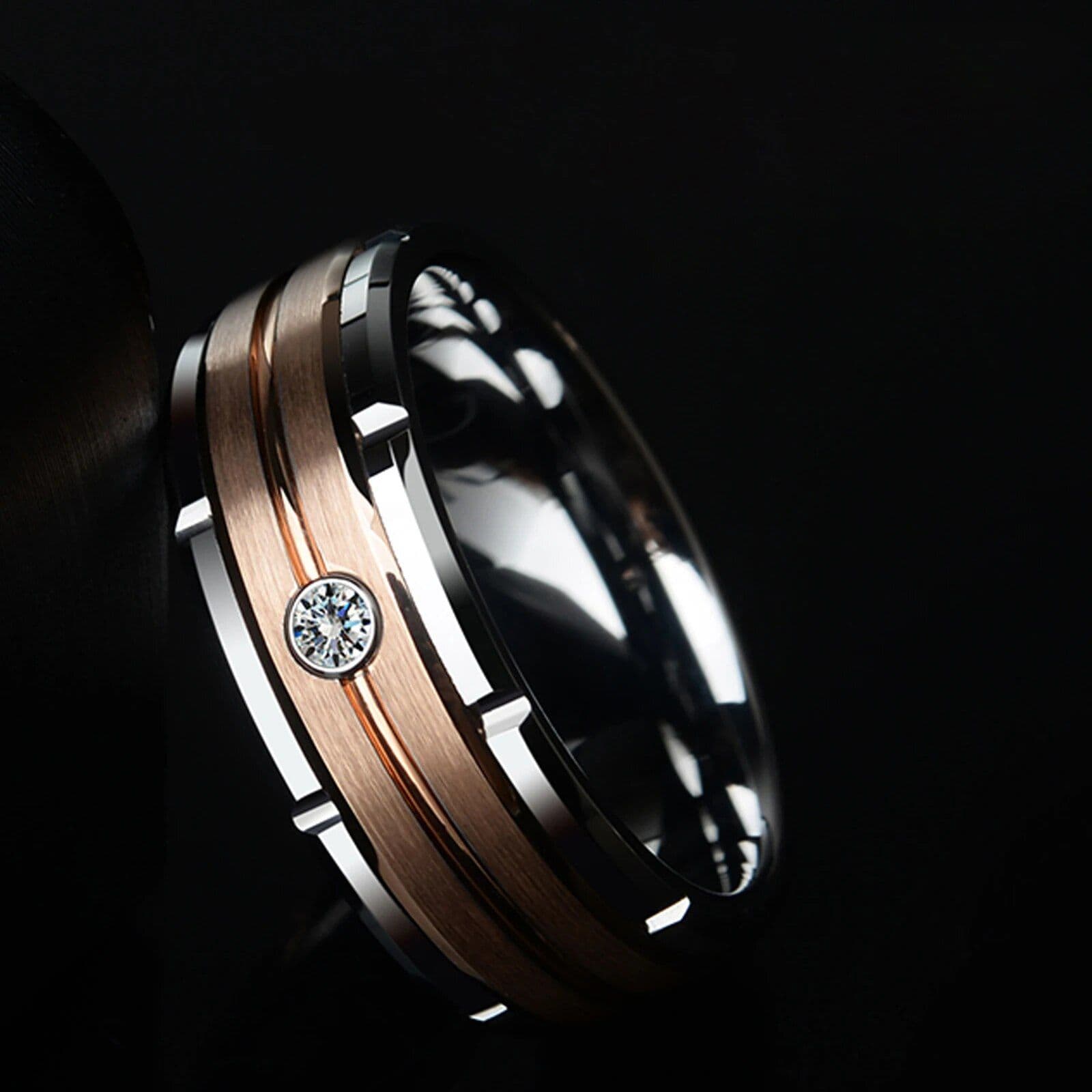 Men's Tungsten Carbide 8mm Wedding Band with Brown and White Zircon - Image 5