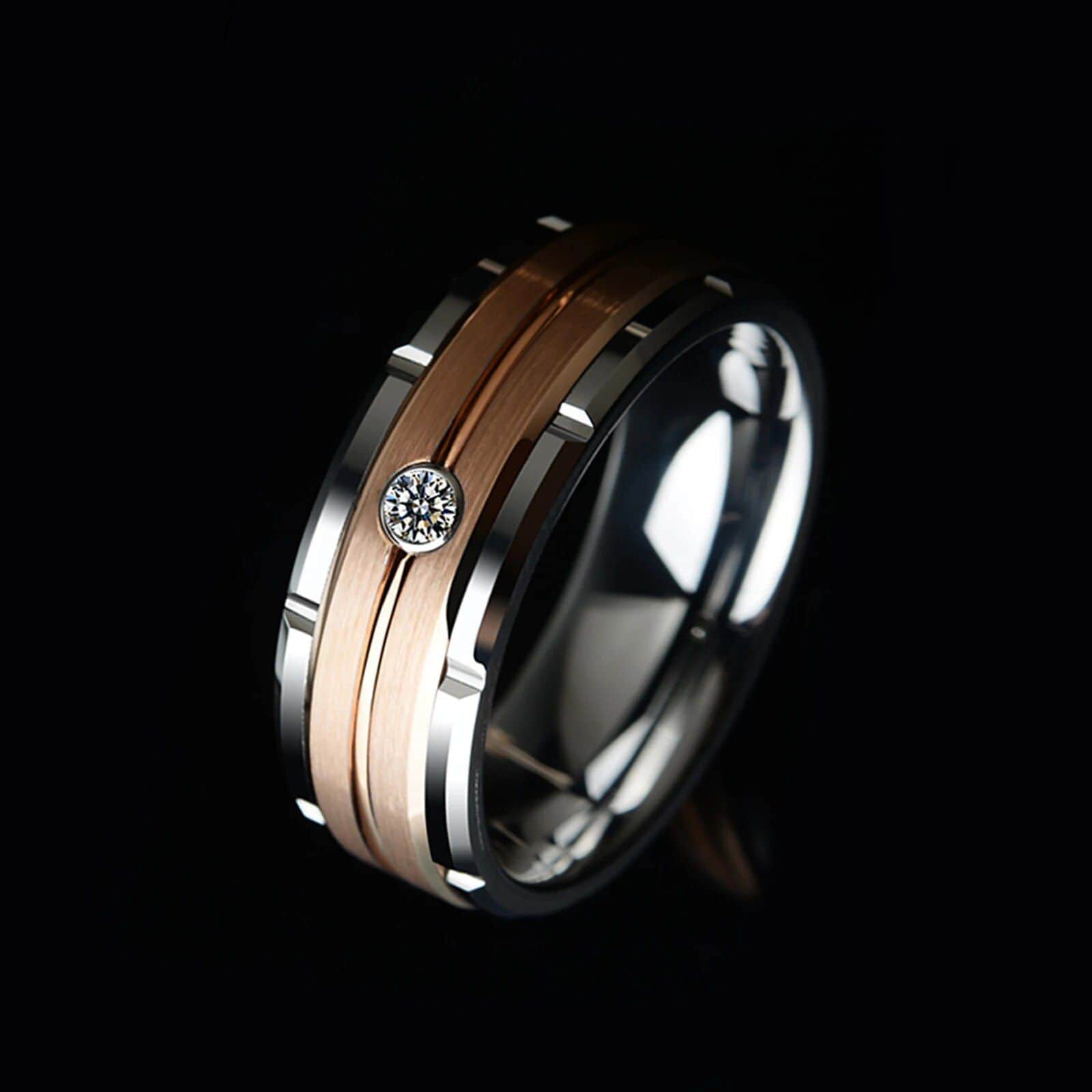 Men's Tungsten Carbide 8mm Wedding Band with Brown and White Zircon - Image 2