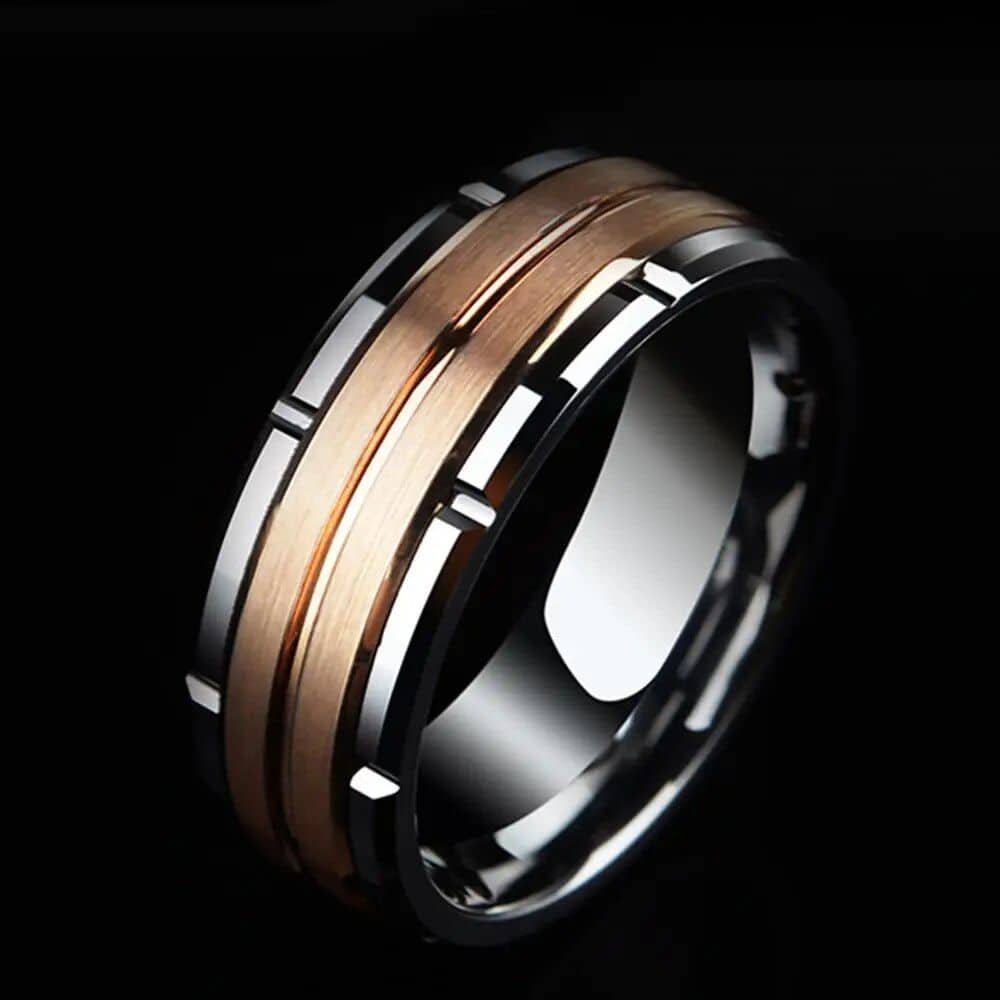 Men's Tungsten Carbide 8mm Wedding Band with Brown and White Zircon - Image 4