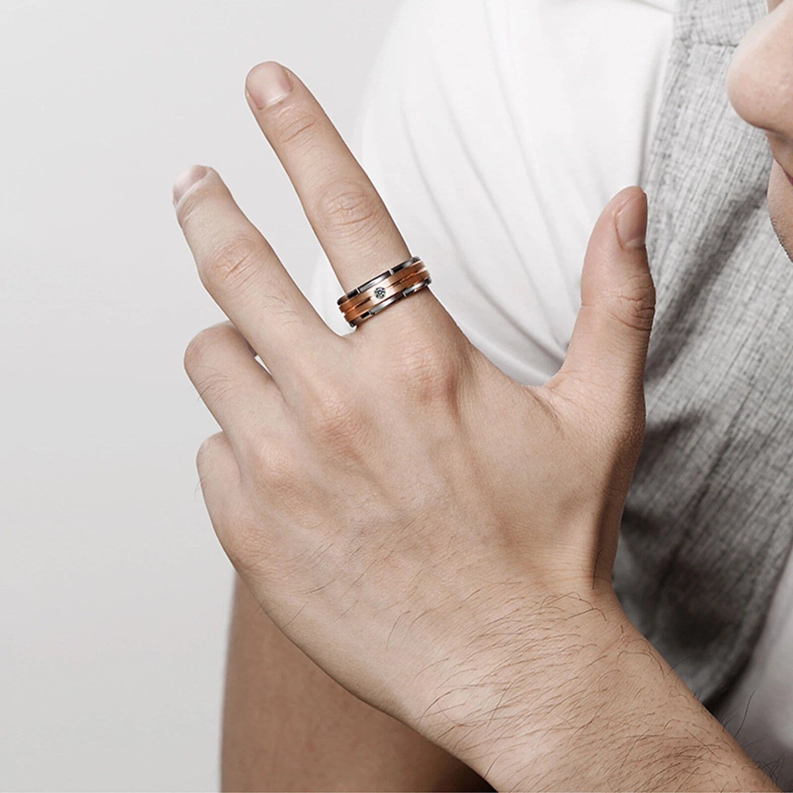 Men's Tungsten Carbide 8mm Wedding Band with Brown and White Zircon - Image 6