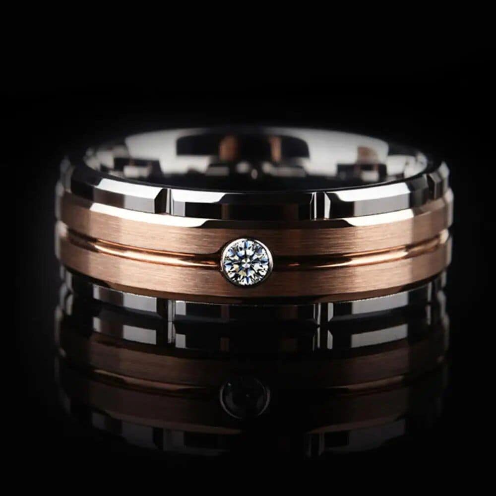 Men's Tungsten Carbide 8mm Wedding Band with Brown and White Zircon - Image 3