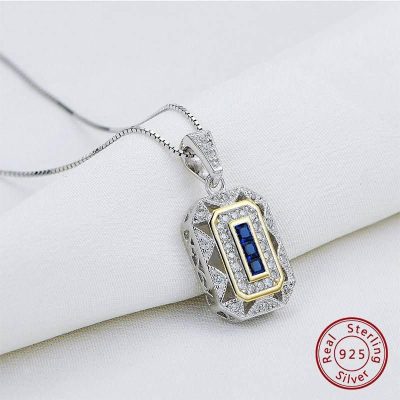 Alternative view of Elegant Vintage 925 Sterling Silver Blue Spinel and Cubic Zirconia Pendant Necklace with 18-Inch Chain