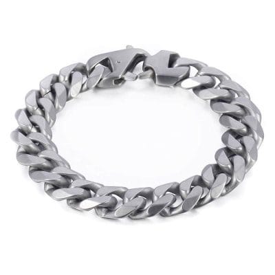 Alternative view of Stylish Matte Silver 15mm Stainless Steel Cuban Link Bracelet for Men