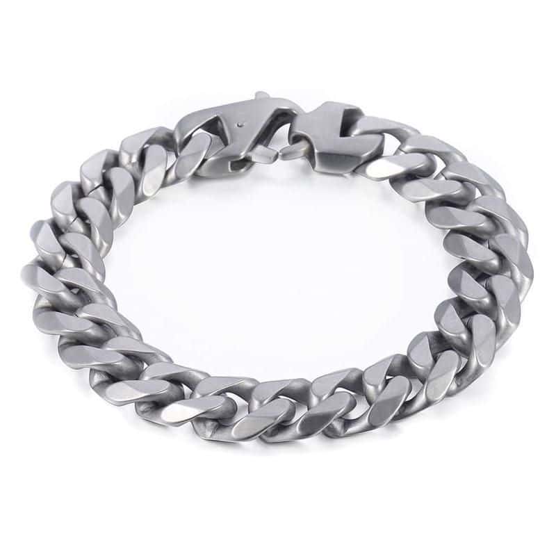 Stylish Matte Silver 15mm Stainless Steel Cuban Link Bracelet for Men - Image 2