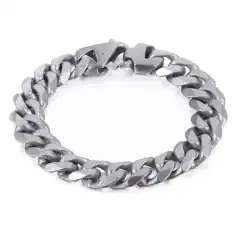 Stylish Matte Silver 15mm Stainless Steel Cuban Link Bracelet for Men