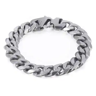 Stylish Matte Silver 15mm Stainless Steel Cuban Link Bracelet for Men