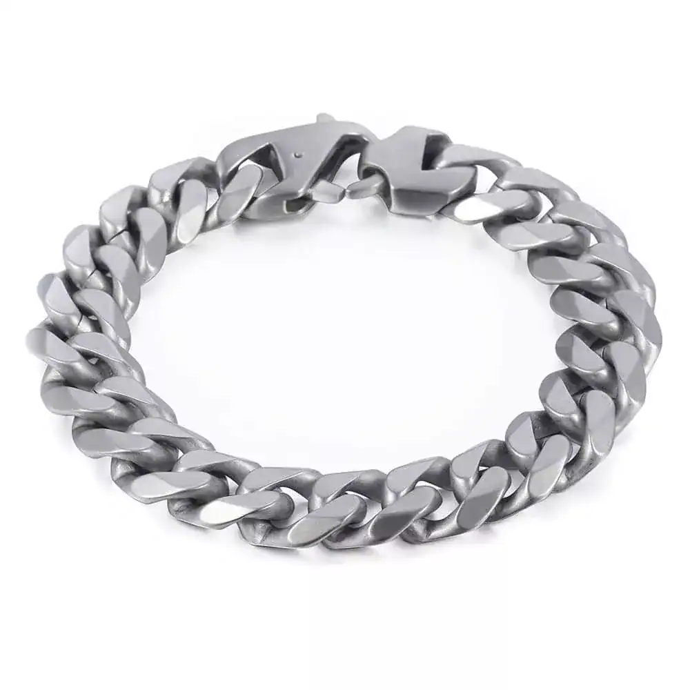 Stylish Matte Silver 15mm Stainless Steel Cuban Link Bracelet for Men