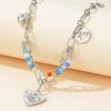 Chic Double Layer Pearl and Metal Necklace with Colorful Love Pendant