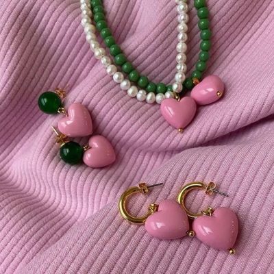 Chic Pearl Heart Pendant Necklace and Earrings