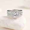 Genuine 925 Sterling Silver Round Shape Wedding Rings Set with AAAAA Cubic Zirconia