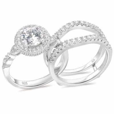 Alternative view of Genuine 925 Sterling Silver Round Shape Wedding Rings Set with AAAAA Cubic Zirconia