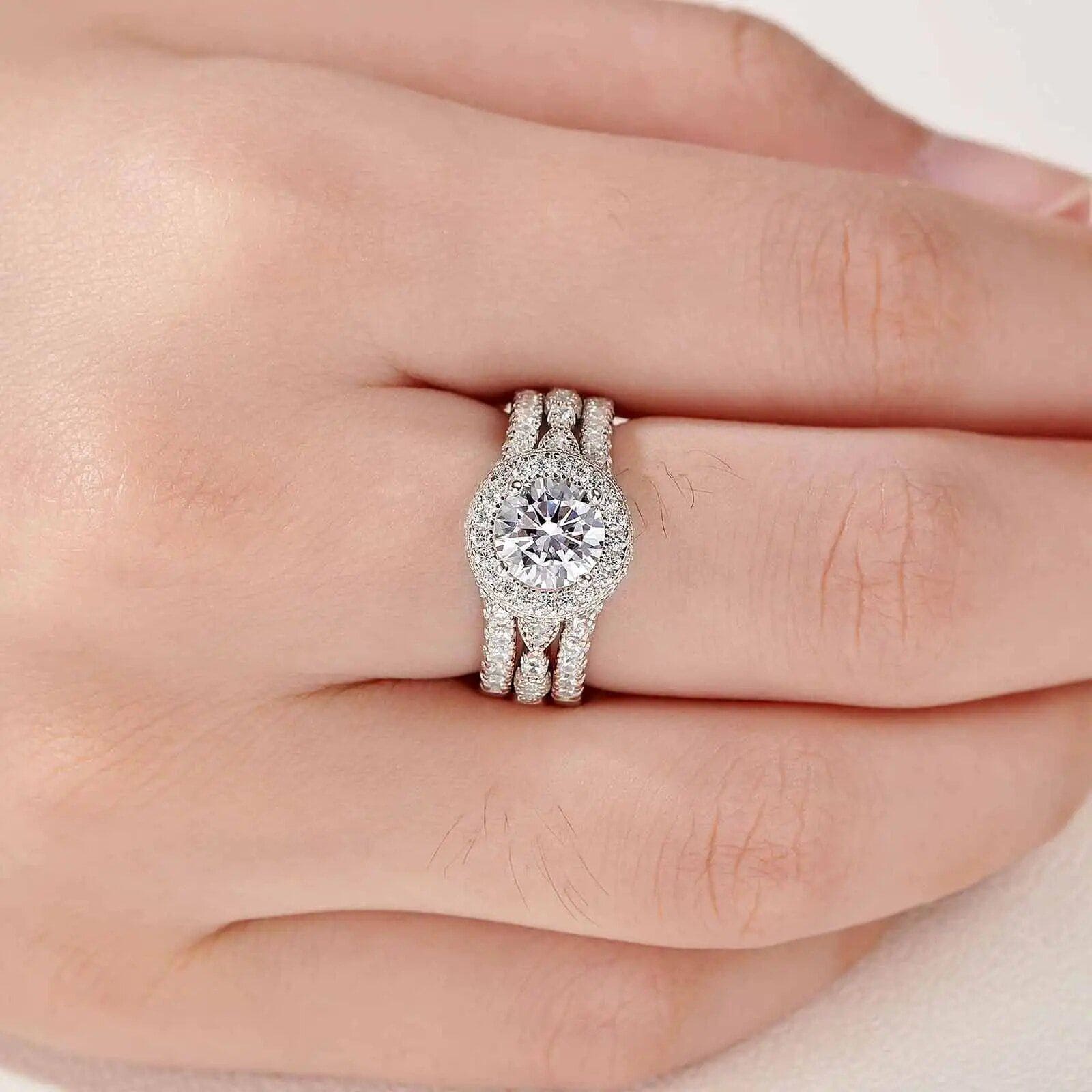 Genuine 925 Sterling Silver Round Shape Wedding Rings Set with AAAAA Cubic Zirconia - Image 4