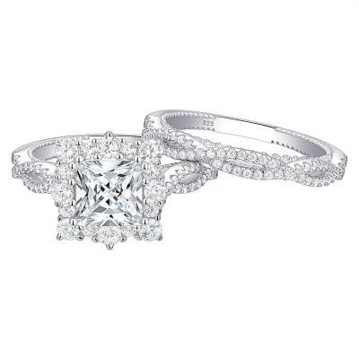 Alternative view of Elegant 925 Sterling Silver Princess Cut Engagement Ring Set