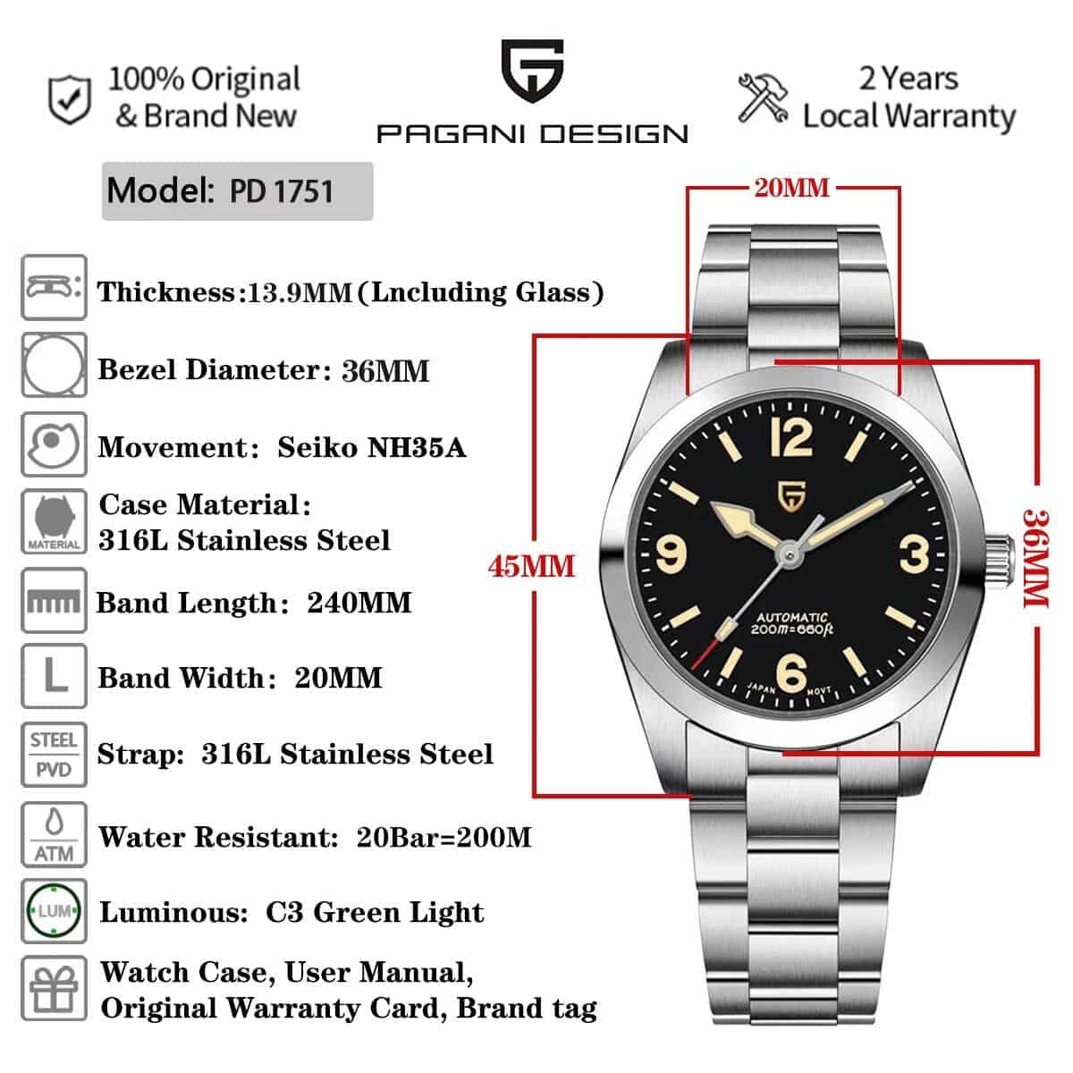 36mm Classic Vintage Automatic Mechanical Watch - Image 8