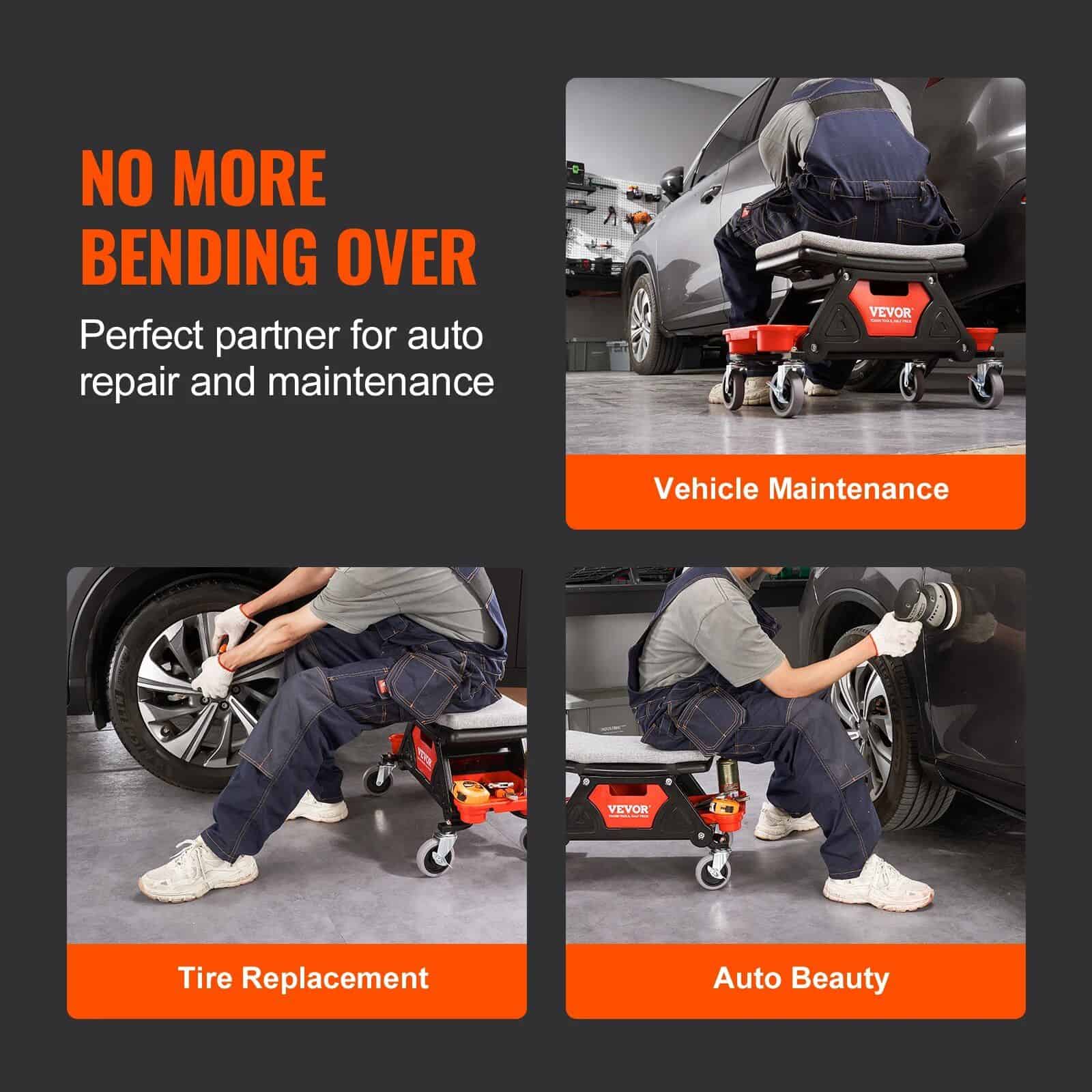 Heavy-Duty Rolling Mechanic Seat with Tool Storage and Wheels - Image 7