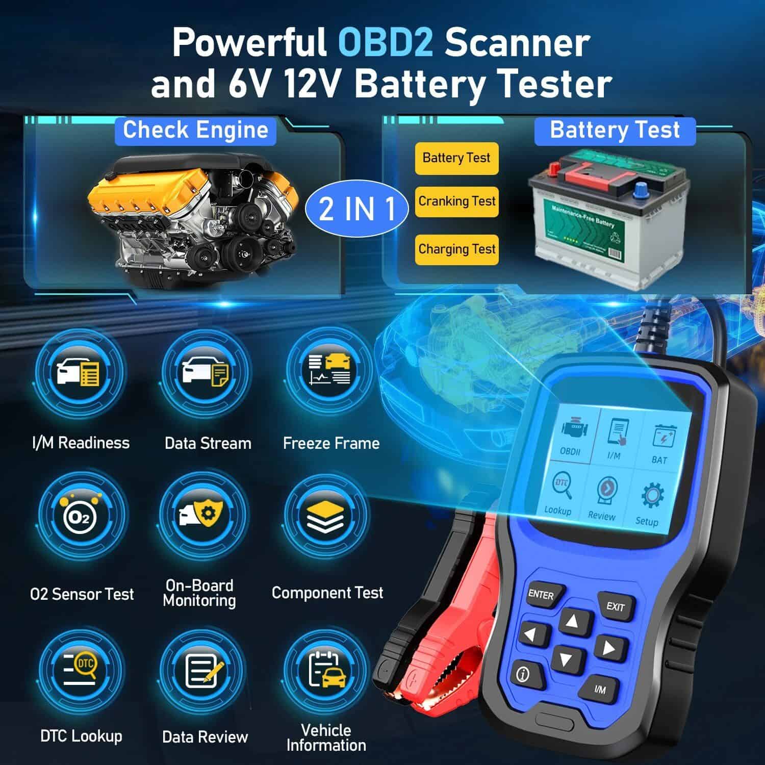 Pro 2-in-1 OBD2 Scanner and Battery Tester for Enhanced Vehicle Diagnostics - Image 3
