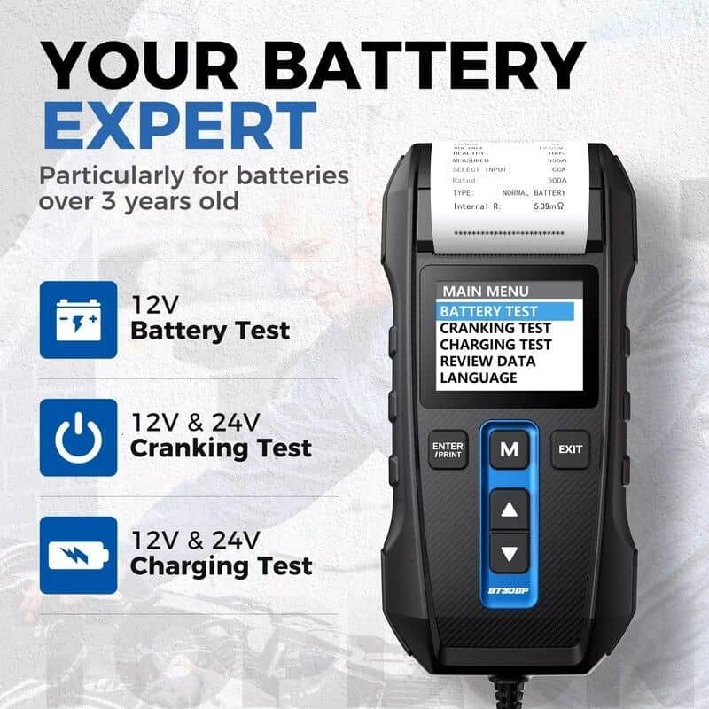 Advanced 12V/24V Digital Battery Tester with Built-in Printer and Multilingual Support - Image 4