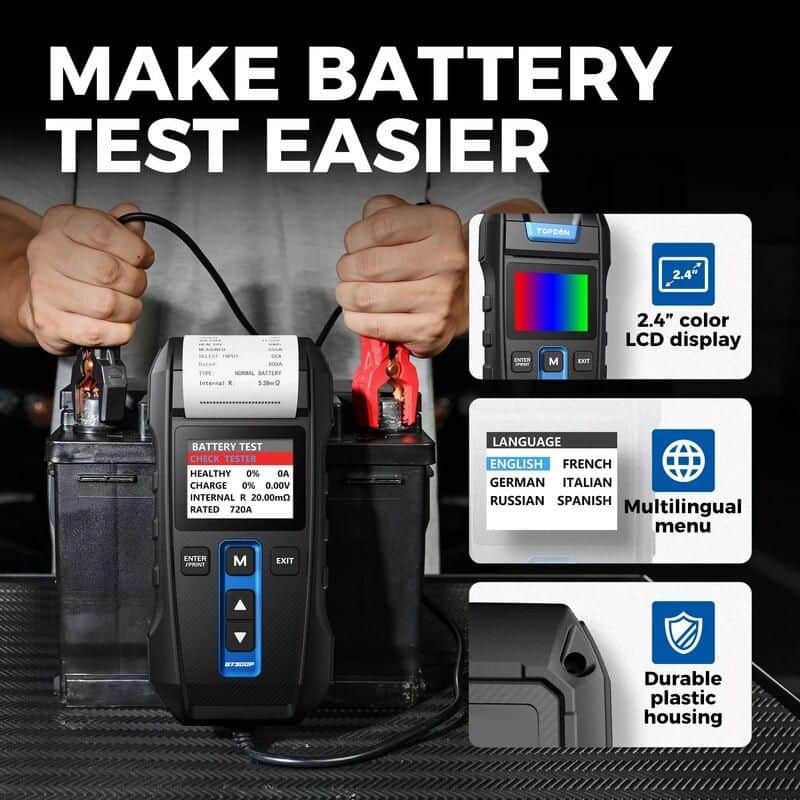 Advanced 12V/24V Digital Battery Tester with Built-in Printer and Multilingual Support - Image 6