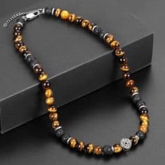 Alternative view of Men's Tiger Eye & Lava Stone Beaded Choker