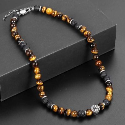 Alternative view of Men's Tiger Eye & Lava Stone Beaded Choker