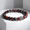 Red Tiger Eye & Black Lava Beaded Stretch Bracelet