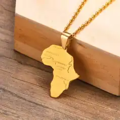 Alternative view of Gold Color African Map Pendant Necklace