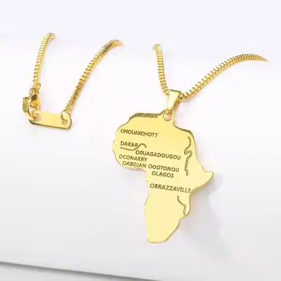 Gold Color African Map Pendant Necklace