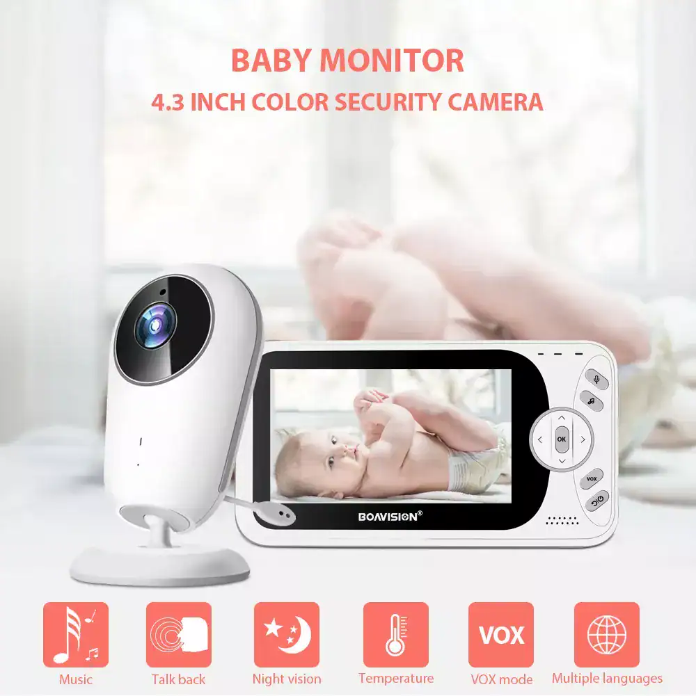 Wireless 4.3" Video Baby Monitor with Night Vision, Intercom, and Temperature Sensor - Image 2