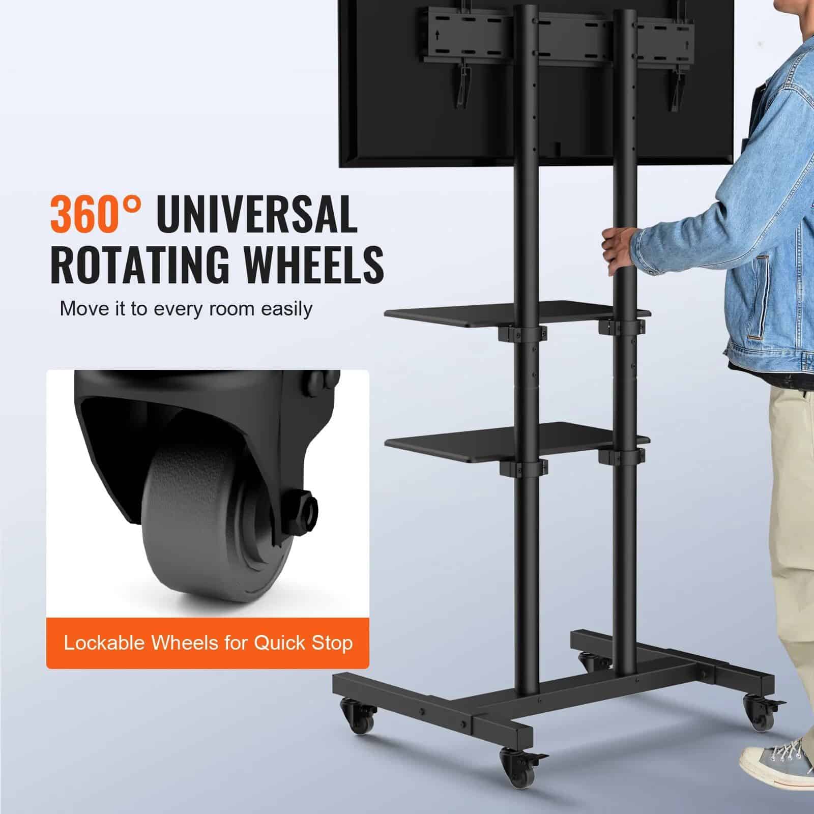 Adjustable Mobile TV Stand with Wheels & Dual Trays - Image 5