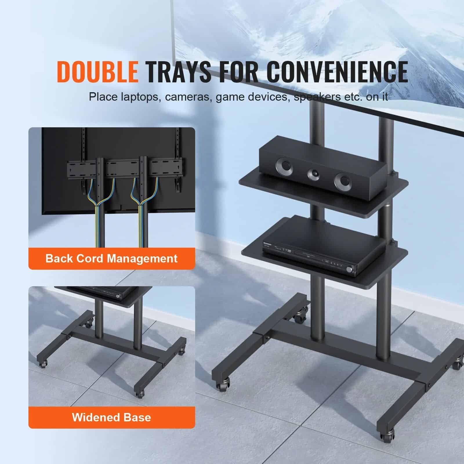 Adjustable Mobile TV Stand with Wheels & Dual Trays - Image 6