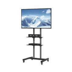 Adjustable Mobile TV Stand with Wheels & Dual Trays