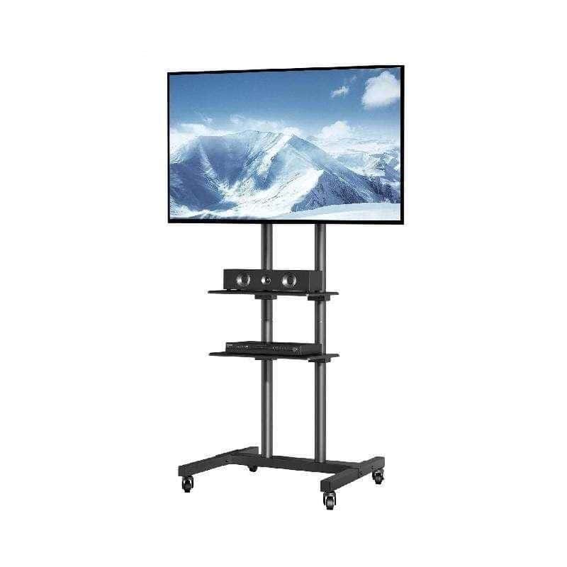 Adjustable Mobile TV Stand with Wheels & Dual Trays