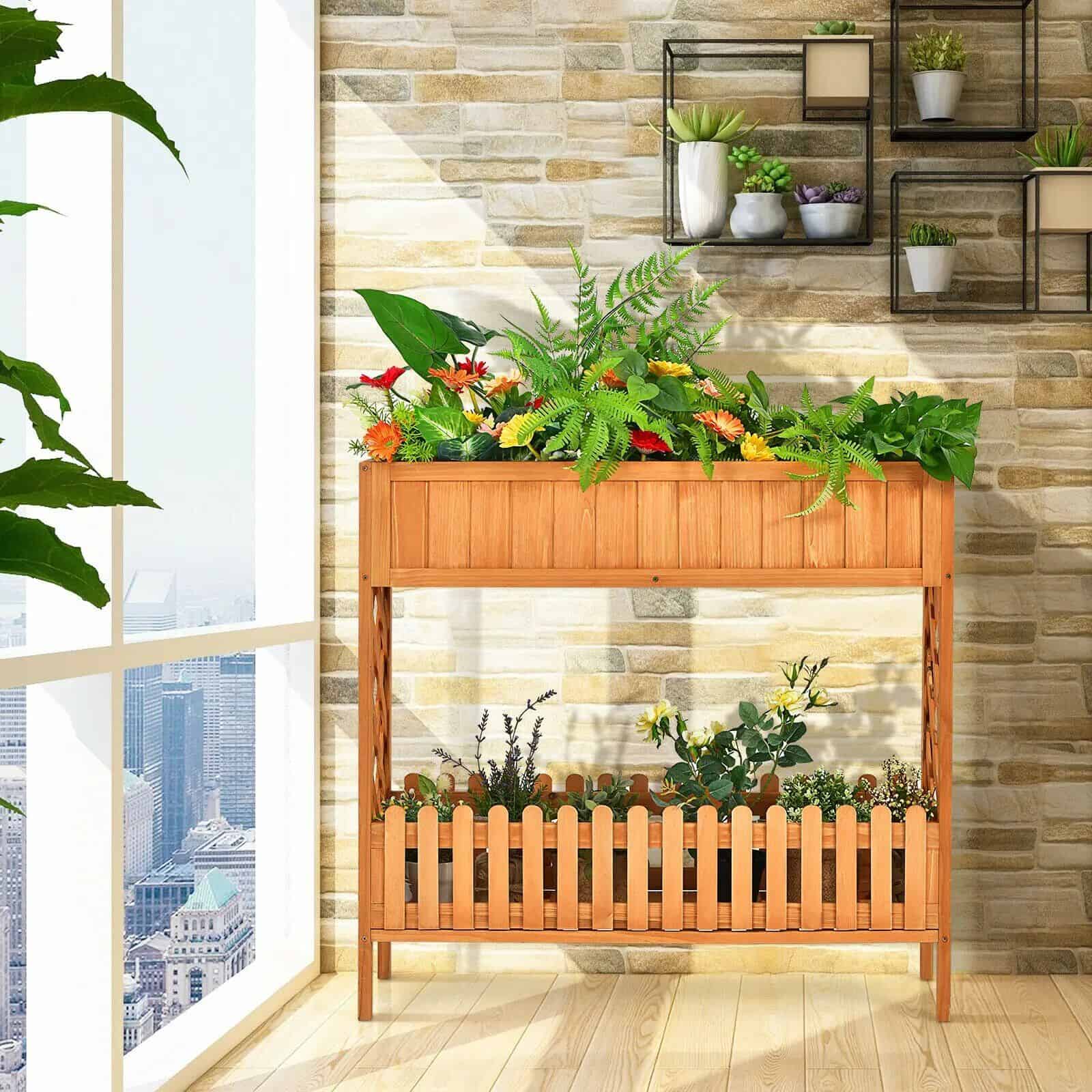 Elevated 2-Tier Wooden Garden Bed - Image 3