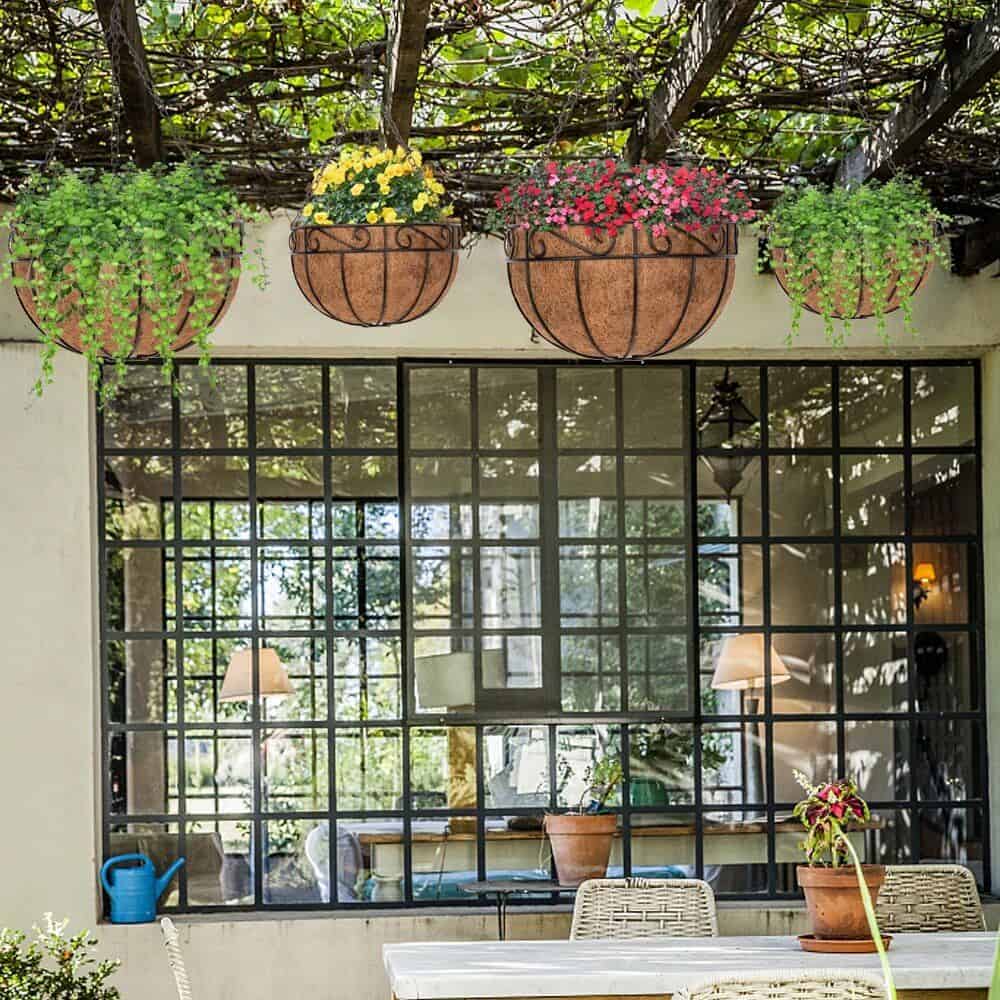 Elegant 10" Round Iron & Coconut Palm Hanging Basket Set - Image 7