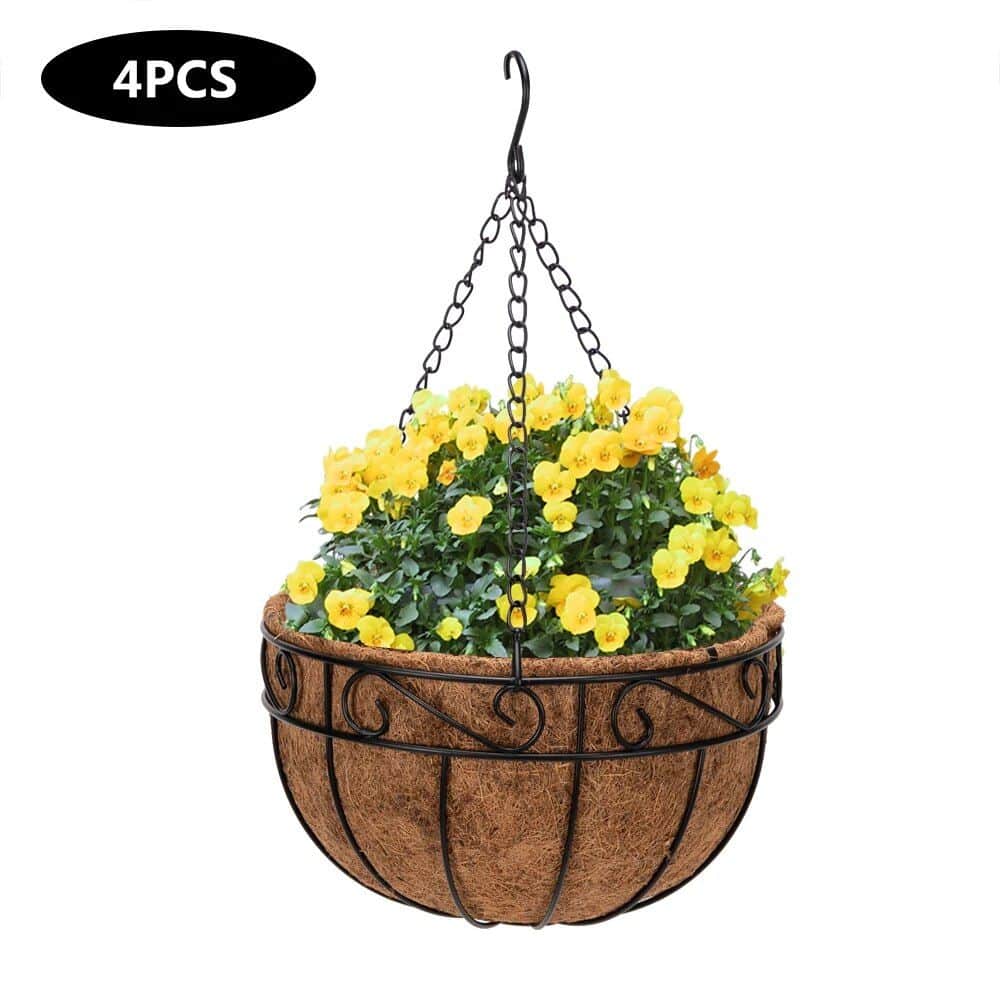 Elegant 10" Round Iron & Coconut Palm Hanging Basket Set - Image 2