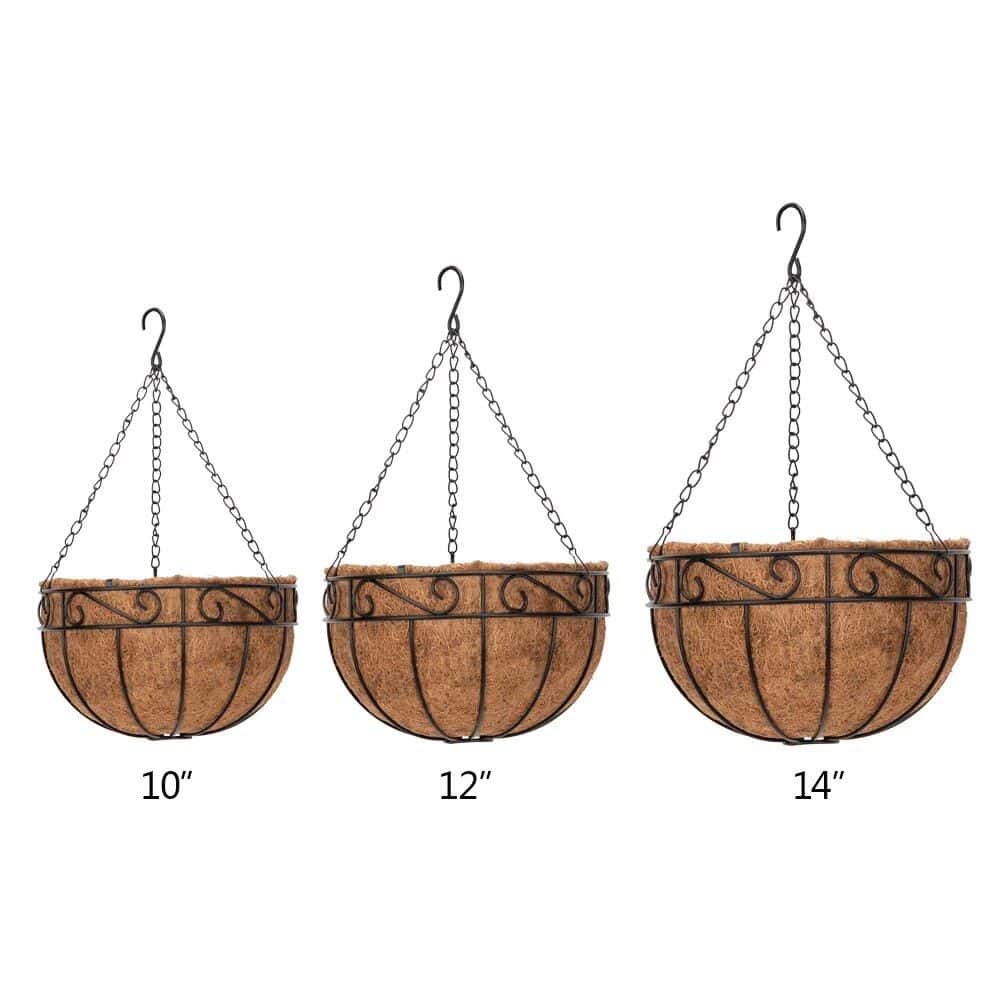 Elegant 10" Round Iron & Coconut Palm Hanging Basket Set - Image 4