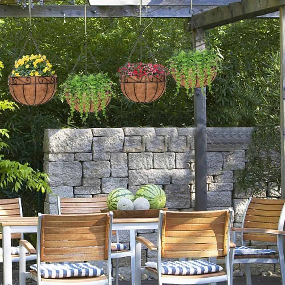 Elegant 10" Round Iron & Coconut Palm Hanging Basket Set - Image 5