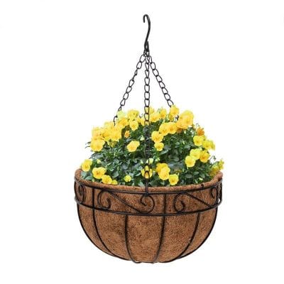 Elegant 10" Round Iron & Coconut Palm Hanging Basket Set