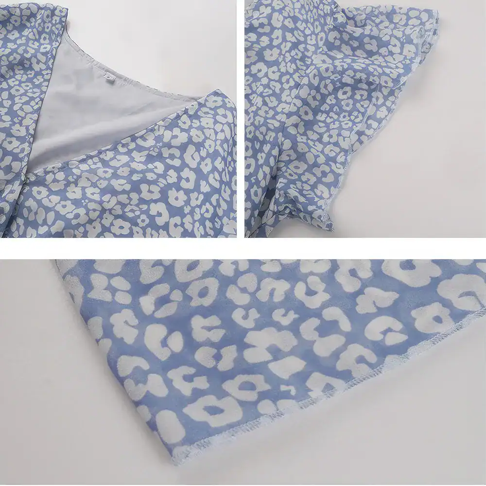 Leopard print fashion scarf in blue and white, lightweight, stylish accessory for women. Perfect for casual or formal outfit accents.