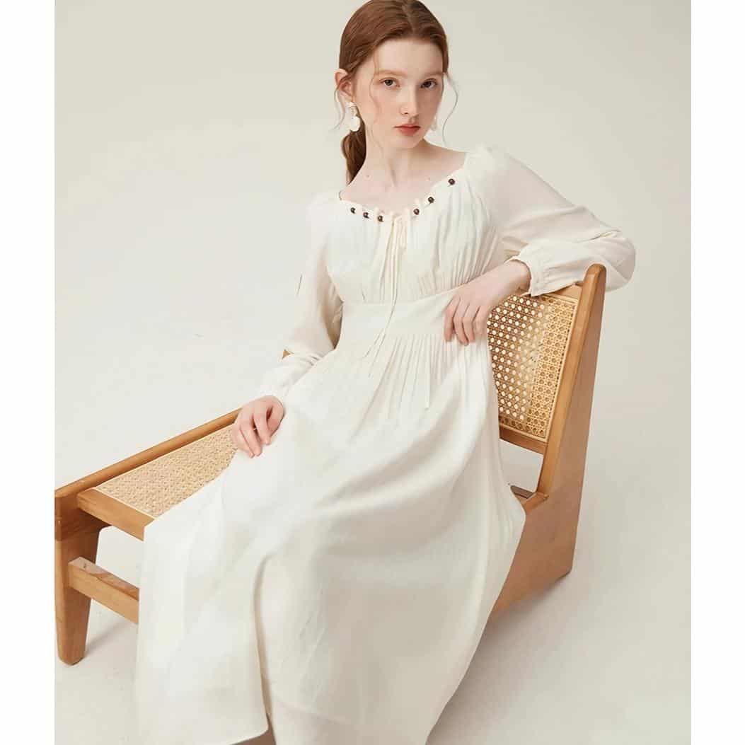 Fashionable white dress with embroidery, ideal for women seeking elegant, comfortable clothing from Monalisa Medical Store.
