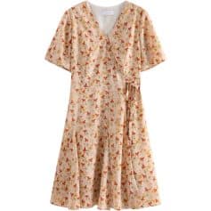 Floral wrap dress with short sleeves, perfect for casual or special occasions, available at Monalisa Store.