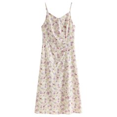 Elegant floral long dress with spaghetti straps, perfect for summer and casual wear. Comfortable, stylish, ideal for warm weather outings.