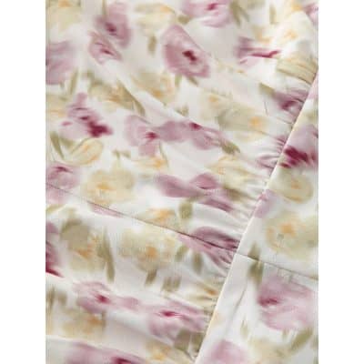 Soft floral sleepwear fabric with pastel pink and cream watercolor pattern, perfect for comfortable, stylish bedwear.