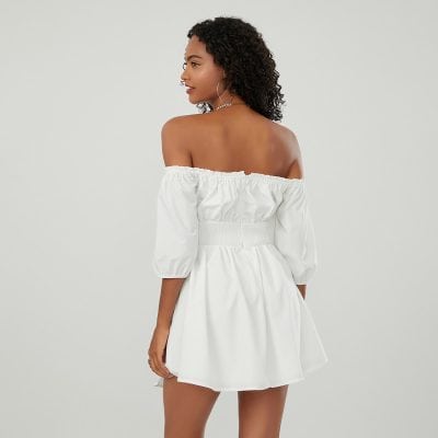 Stylish white off-shoulder dress perfect for summer and casual wear, available at Monalisa Store for a chic and trendy look.