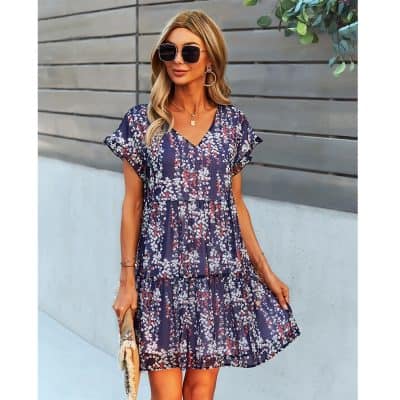 Elegant floral women's dress for summer outings.