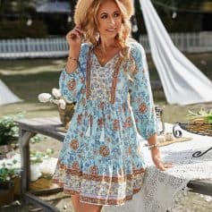 Stylish bohemian floral dress ideal for summer and outdoor events at Monalisa Store. Perfect for women seeking trendy, comfortable, and elegant summer fashion.