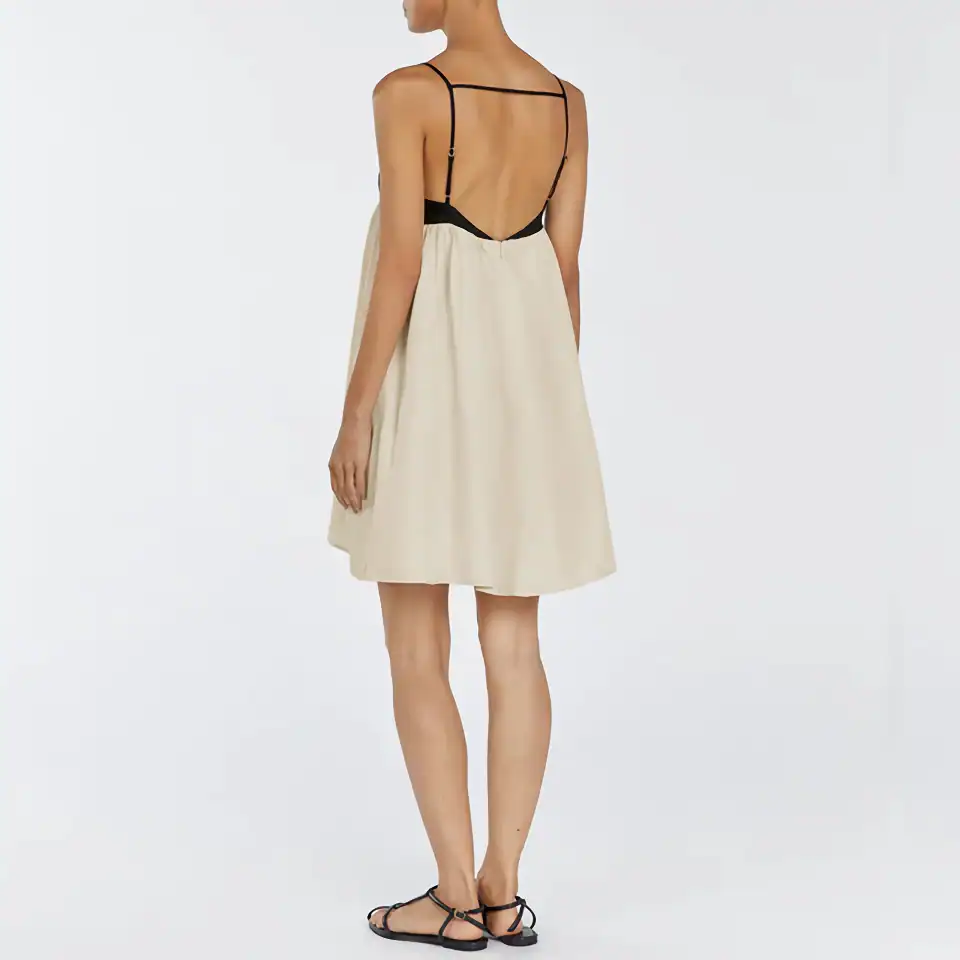 Stylish dress with adjustable straps, flowy beige skirt, perfect for summer or casual wear. Affordable fashion options at Monalisa Store.